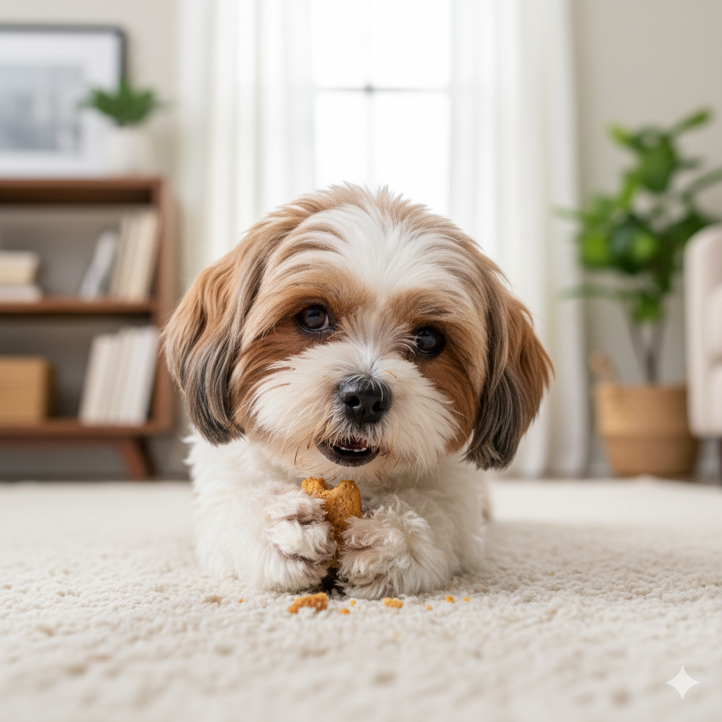 shitzu comendo petisco