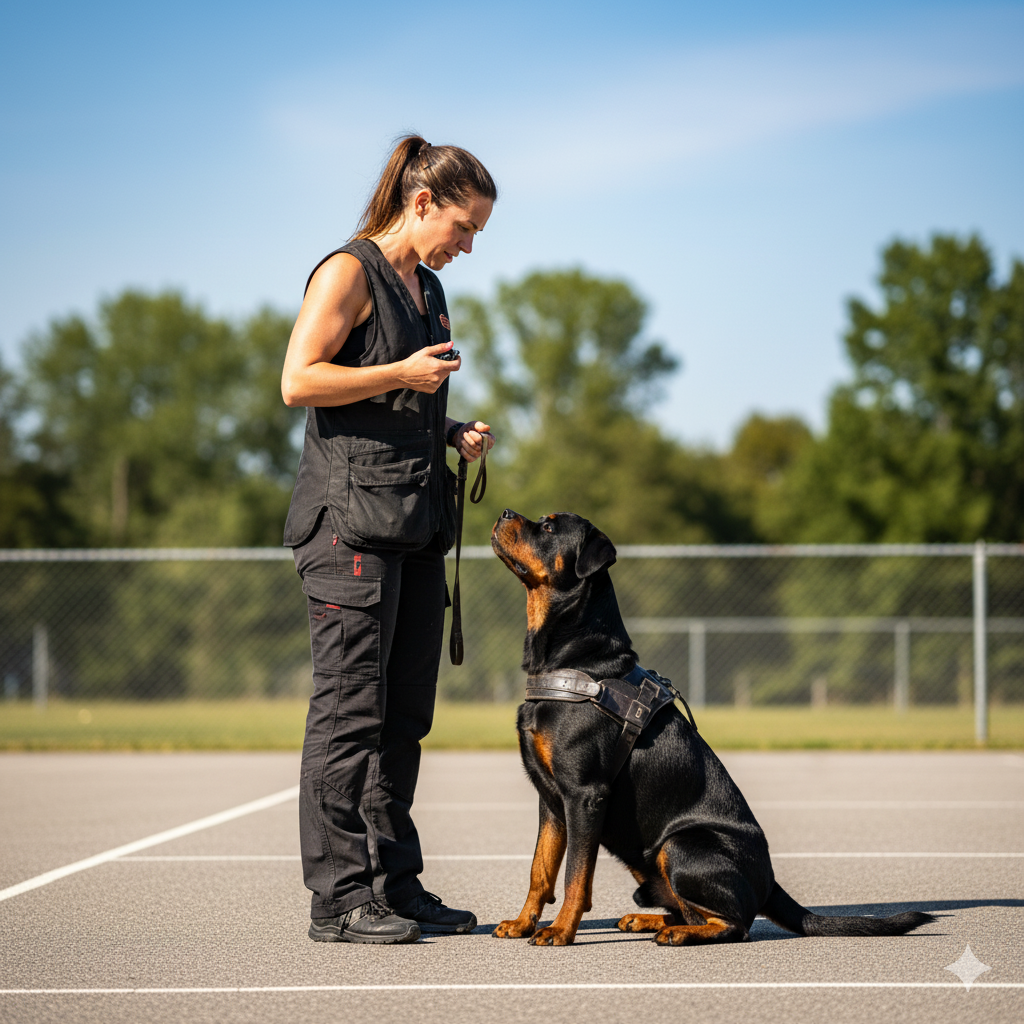 adestradora e rottweiler