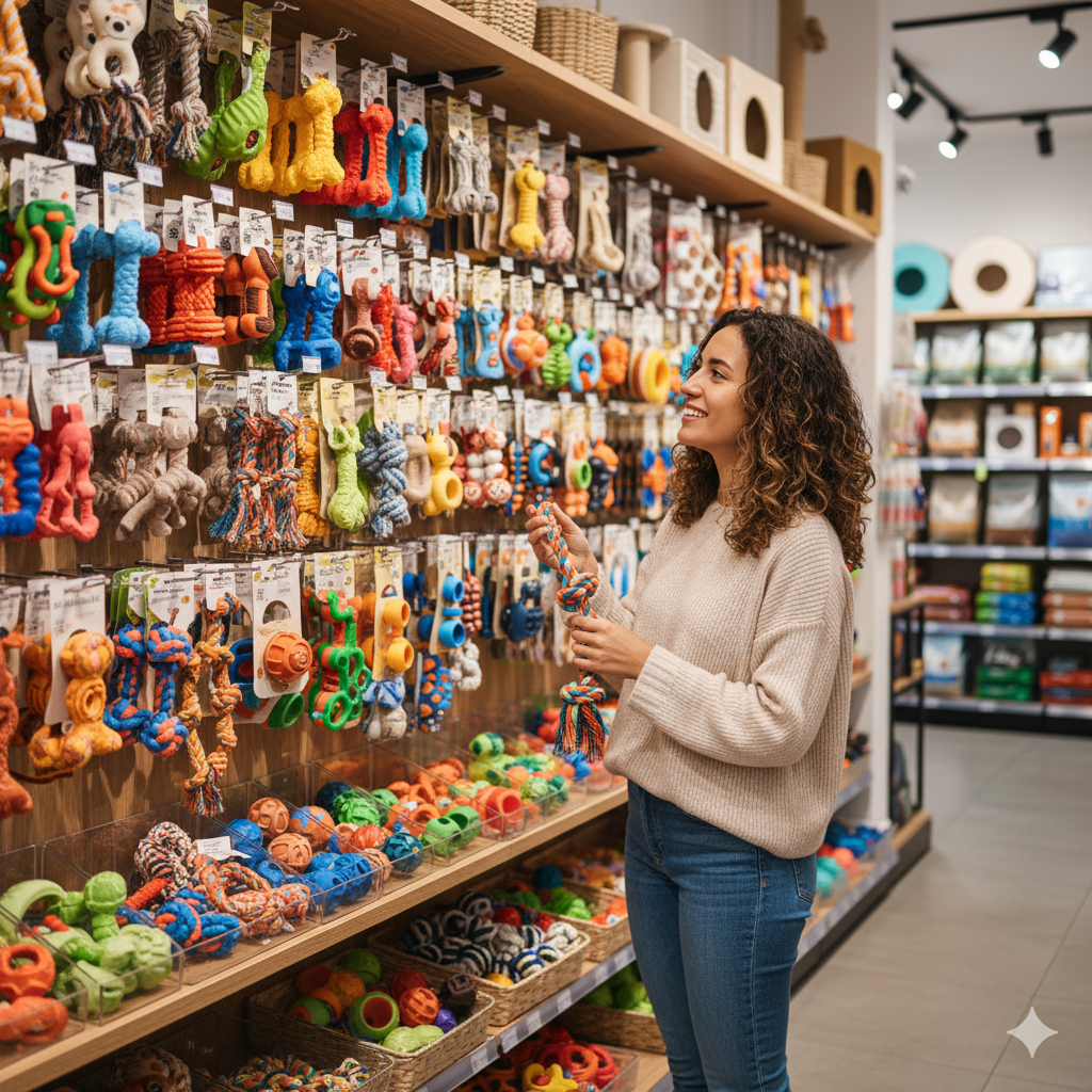 mulher em um petshop